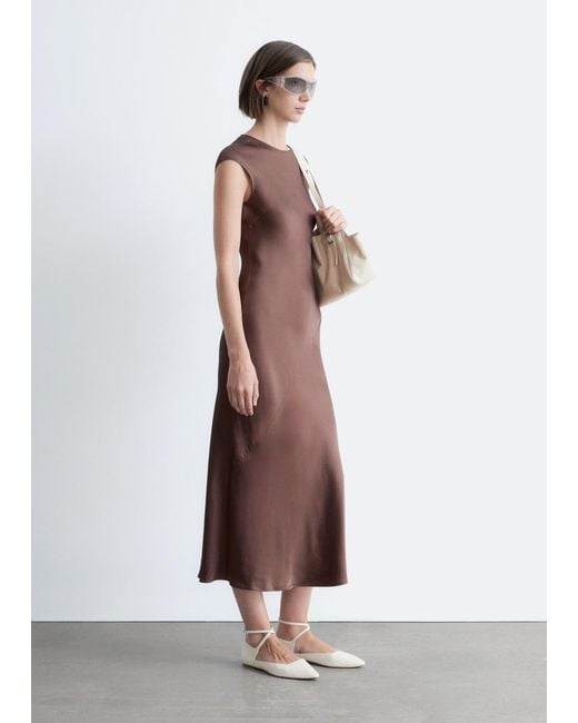 & Other Stories Brown Fitted Satin Maxi Dress