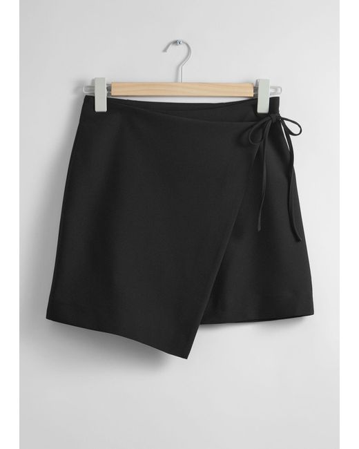 & Other Stories Black Tailored Mini Wrap Skirt