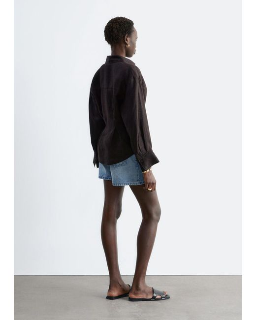 & Other Stories Red Pleated-Waist Linen Shirt