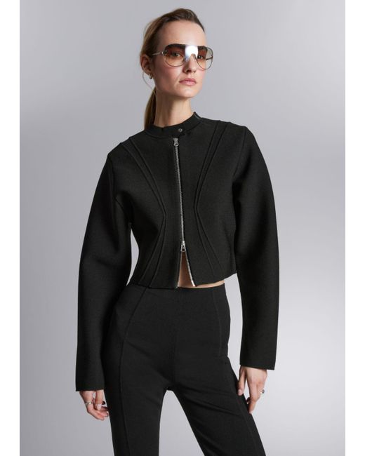 & Other Stories Black Cropped Zip Cardigan