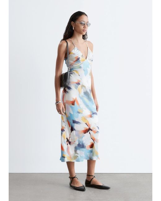 & Other Stories White Satin Slip Midi Dress