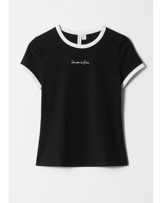 & Other Stories Black Embroidery T-Shirt