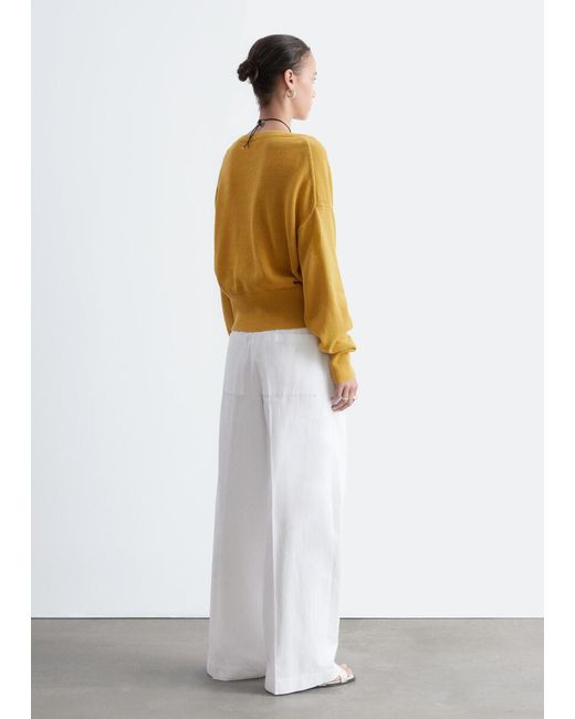 & Other Stories Yellow V-Neck Cotton Jumper