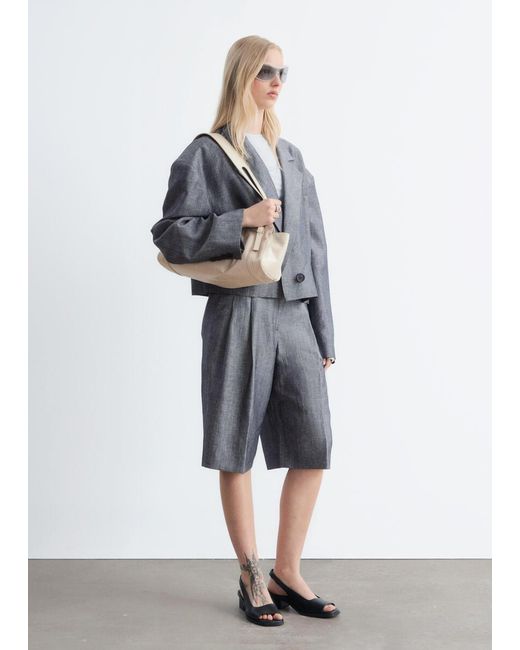 & Other Stories Gray Cropped Oversized Blazer
