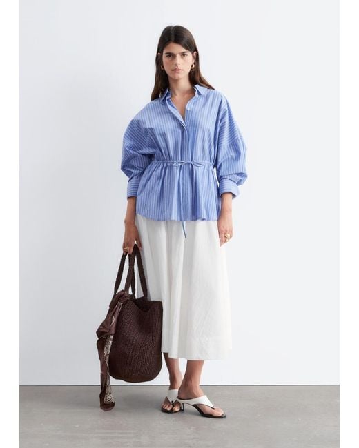 & Other Stories Blue Cotton Poplin Drawstring Shirt