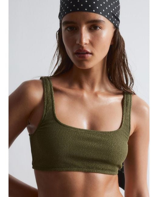 & Other Stories Green Textured Bikini Top