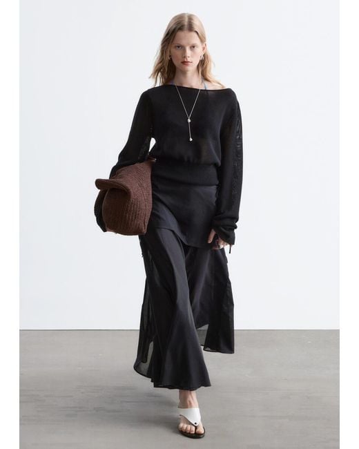 & Other Stories Black Sheer Apron Midi Skirt