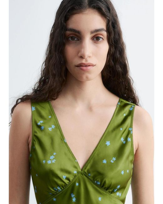 & Other Stories Green V-Neck Slip Midi Dress