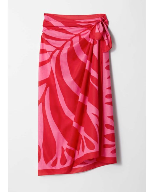 & Other Stories Red Leaf-Print Cotton-Voile Sarong