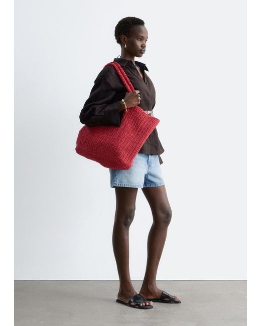 & Other Stories Red Pleated-Waist Linen Shirt