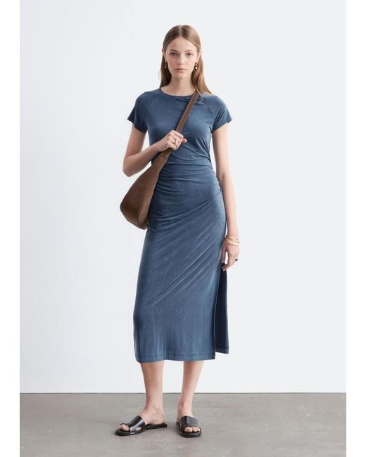 & Other Stories Blue Ruched Raglan Midi Dress
