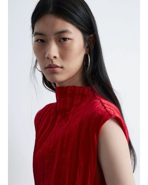 & Other Stories Red Crêpe Midi Dress