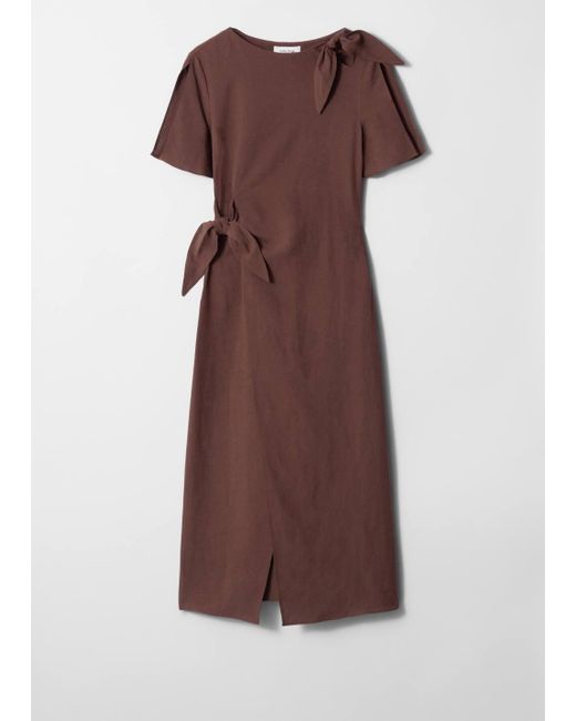 & Other Stories Brown Knot-Detail Midi Dress