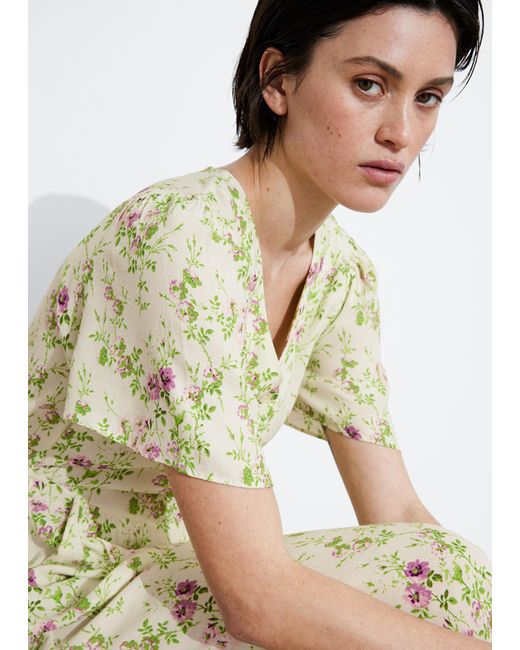 & Other Stories Green Flutter-sleeve Midi Dress