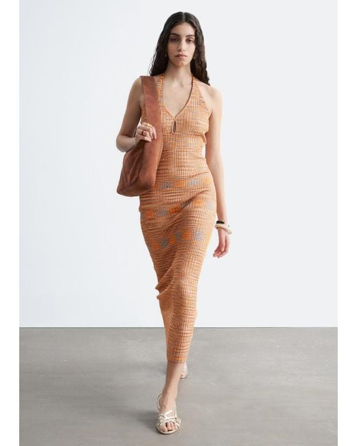 & Other Stories White Spacedye Halterneck Midi Dress