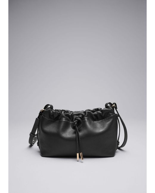 & Other Stories Black Leather Drawstring Tote