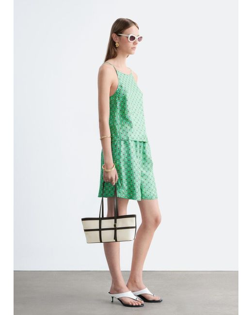 & Other Stories Green Silk Drawstring Shorts