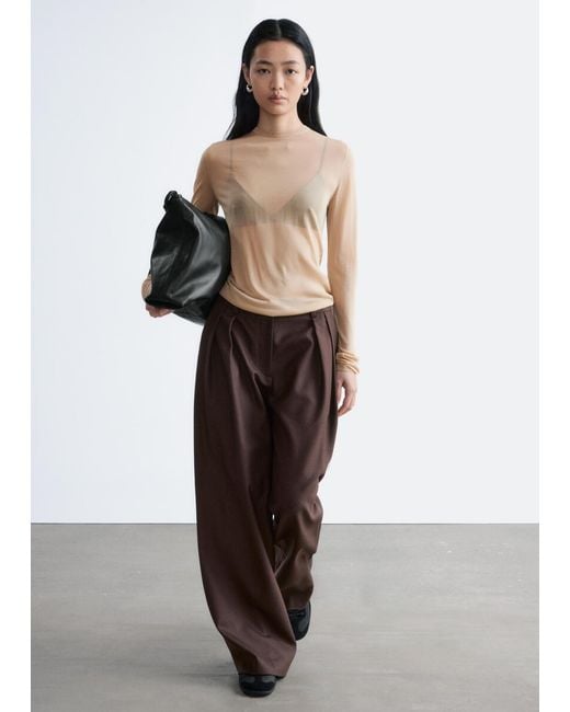 & Other Stories Natural Fine-Knit Sheer Top