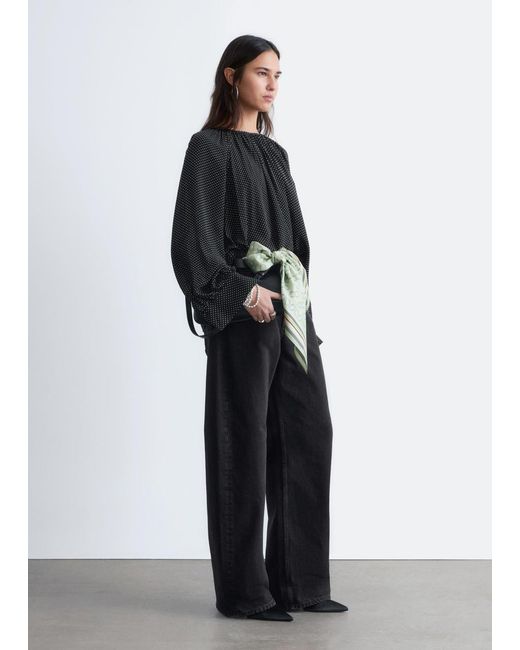 & Other Stories Black Balloon-Sleeve Blouse