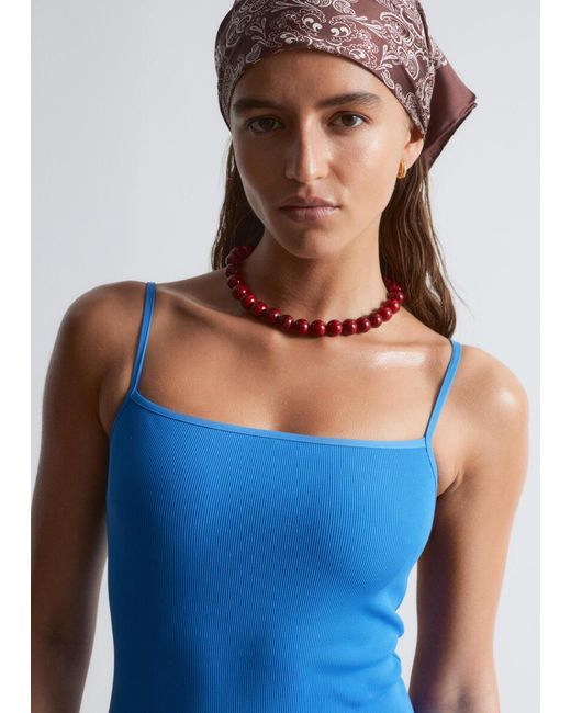 & Other Stories Blue Square-Neck Swimsuit