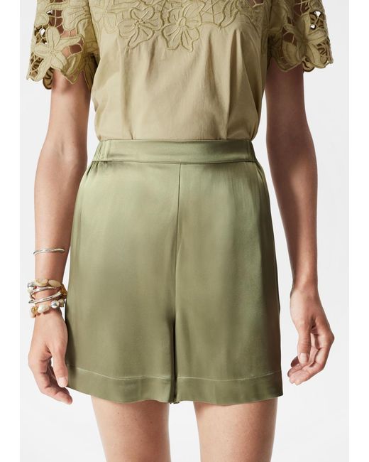 & Other Stories Green Satin Pull-On Shorts