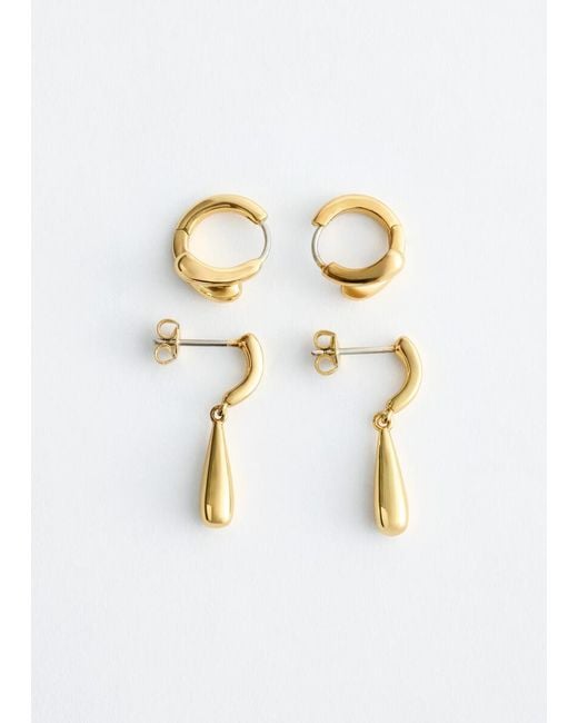 & Other Stories Black Hoop And Drop Earring Set