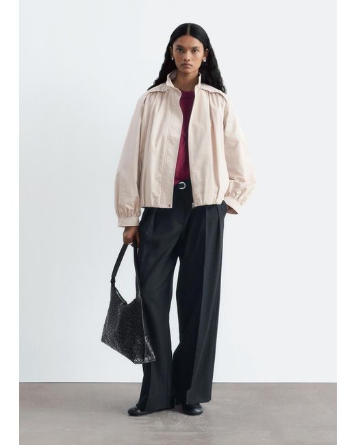 & Other Stories White Gathered Stand-Collar Jacket