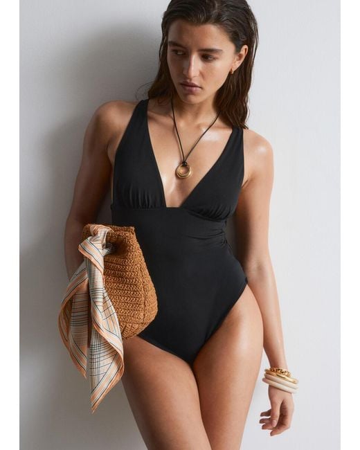 & Other Stories Black V-Neck Swimsuit