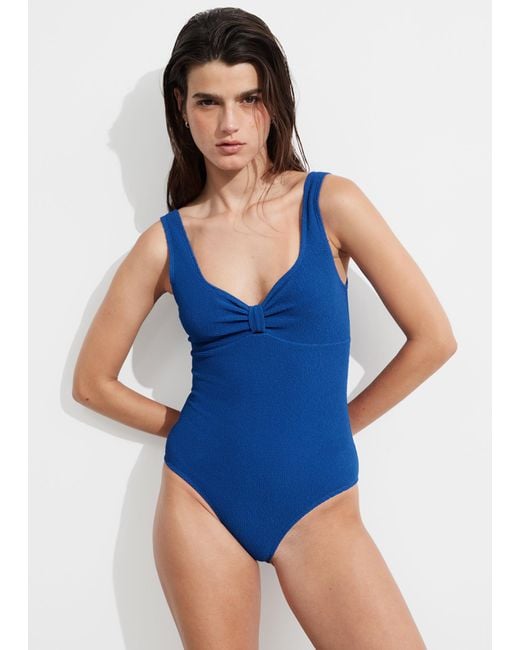 & Other Stories Blue Textured Swimsuit