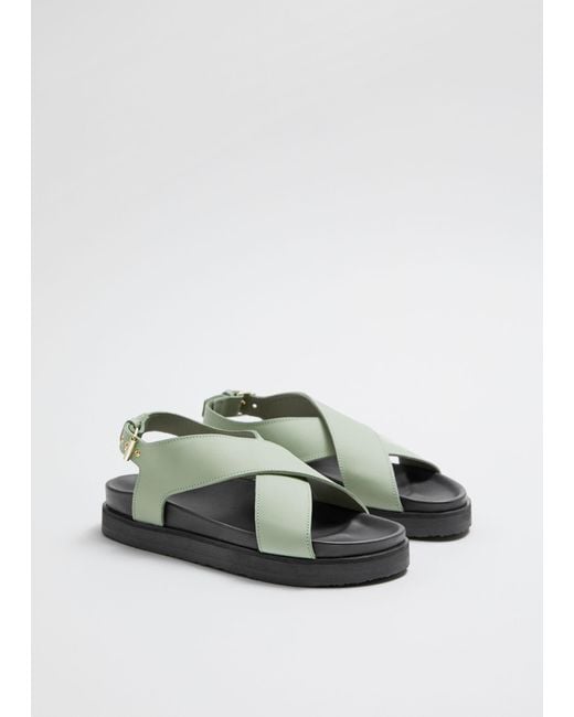 & Other Stories Green Criss-cross Leather Sandals