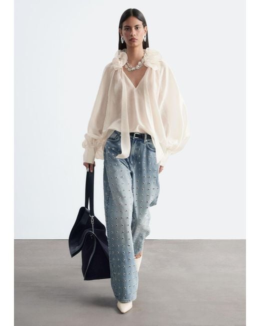 & Other Stories Natural Ruffle Neck Voluminous Blouse