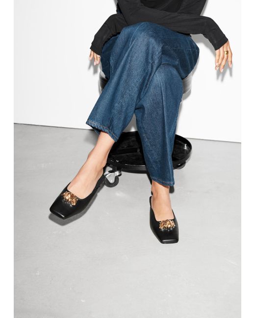 & Other Stories White Embellished Leather Mules