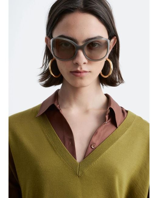 & Other Stories Green V-Neck Merino Wool Jumper