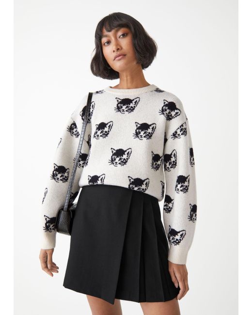 & Other Stories White Jacquard Knit Cat Sweater