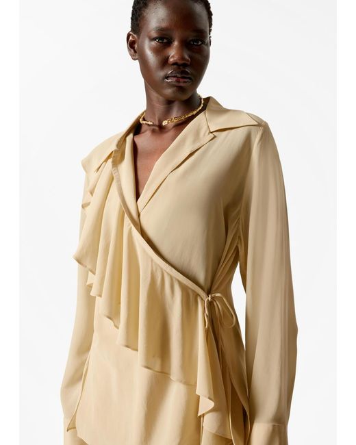 & Other Stories Natural Ruffle Wrap Blouse