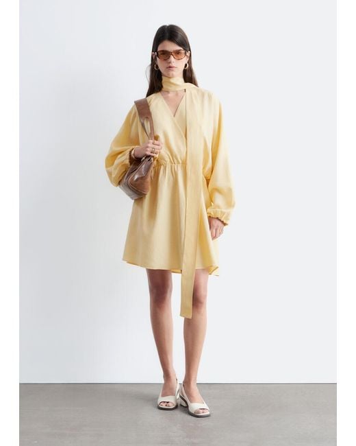 & Other Stories White Scarf-Detail Wrap Mini Dress