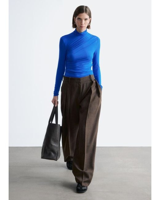 & Other Stories Blue Draped Turtleneck Top