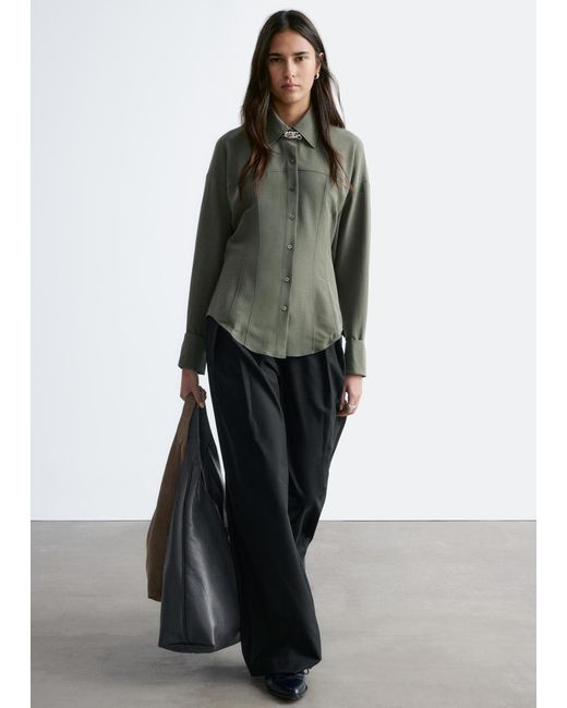 & Other Stories Gray Balloon-Sleeved Tapered Shirt