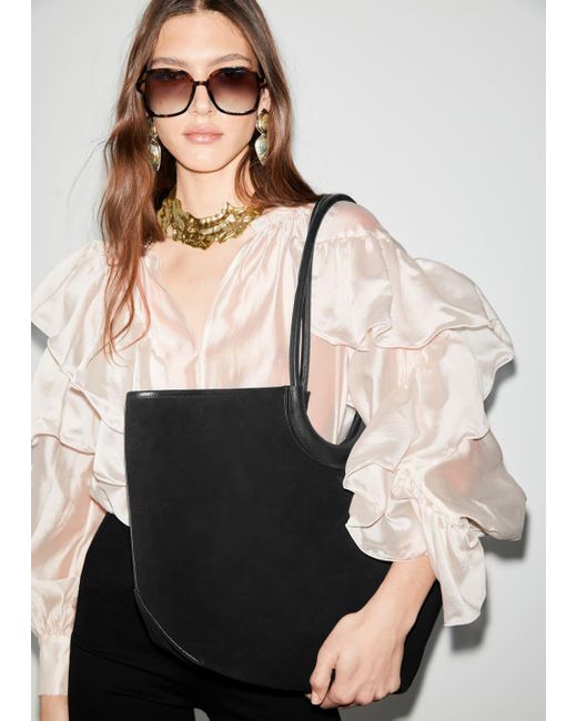 & Other Stories Black Leather-Trimmed Suede Tote Bag