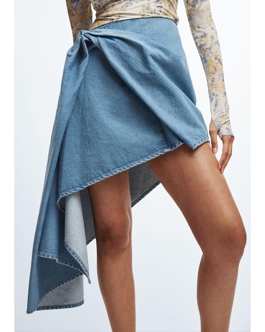 & Other Stories Blue Draped Asymmetric Denim Skirt