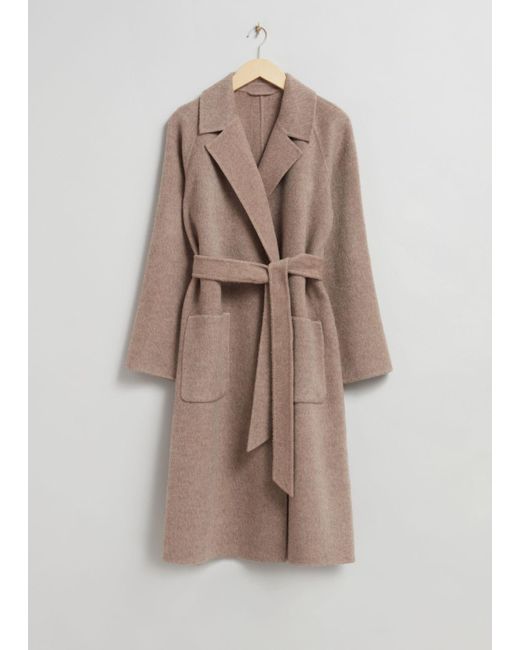 & Other Stories Brown Patch Pocket Belted Coat