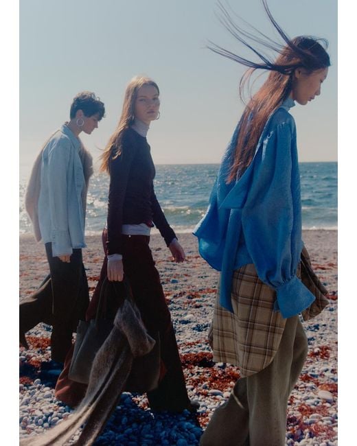 & Other Stories Blue Bow-Collar Blouse