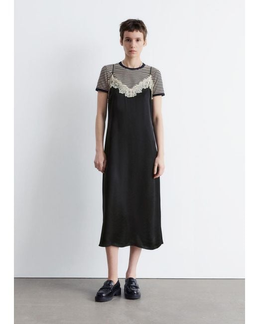 & Other Stories White Satin Slip Midi Dress