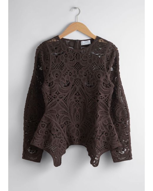 & Other Stories Gray Crochet-lace Peplum Top