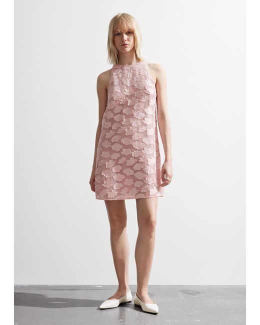 & Other Stories Pink Sleeveless Jacquard Mini Dress