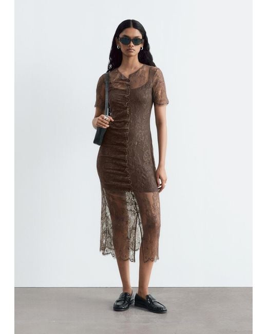 & Other Stories Brown Scalloped Lace Dress