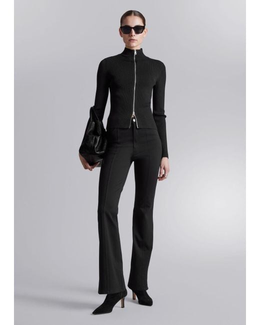 & Other Stories Black Flared Jersey Trousers