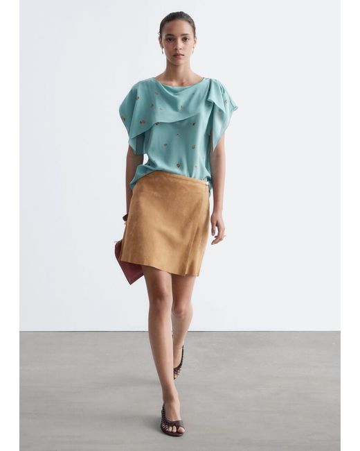 & Other Stories Blue Silk Scarf‑Detail Top