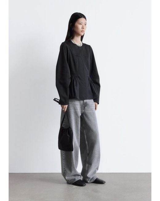 & Other Stories Black Cotton Peplum Top