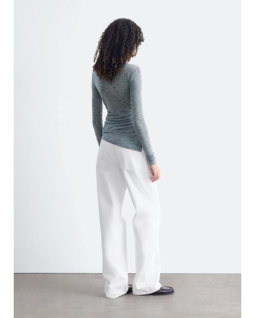 & Other Stories Blue Mock-Neck Wool Jersey Top